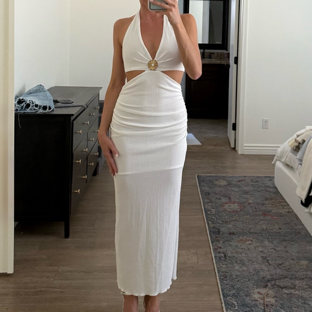 White Cutout Halter Dress